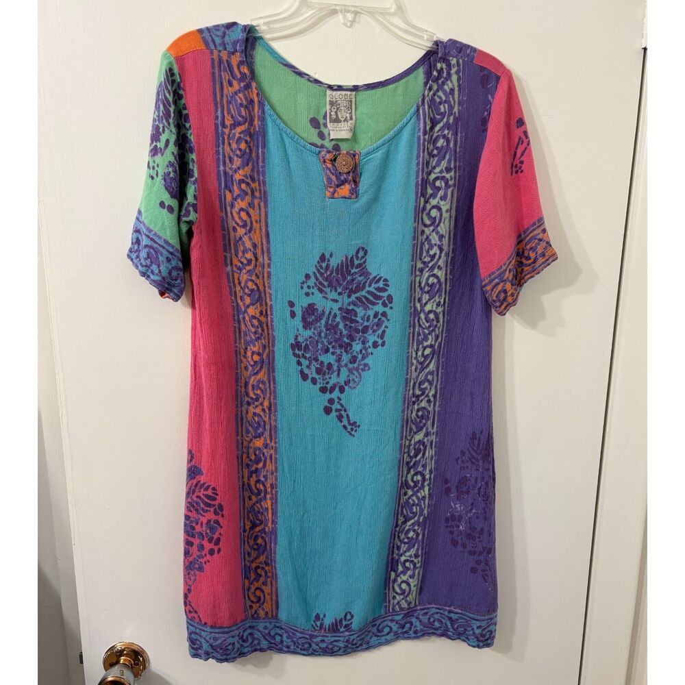 Globe Trotters of Bali 90s "Art-to-Wear" W Size M Punchy Tone Boho/Hippie Dress